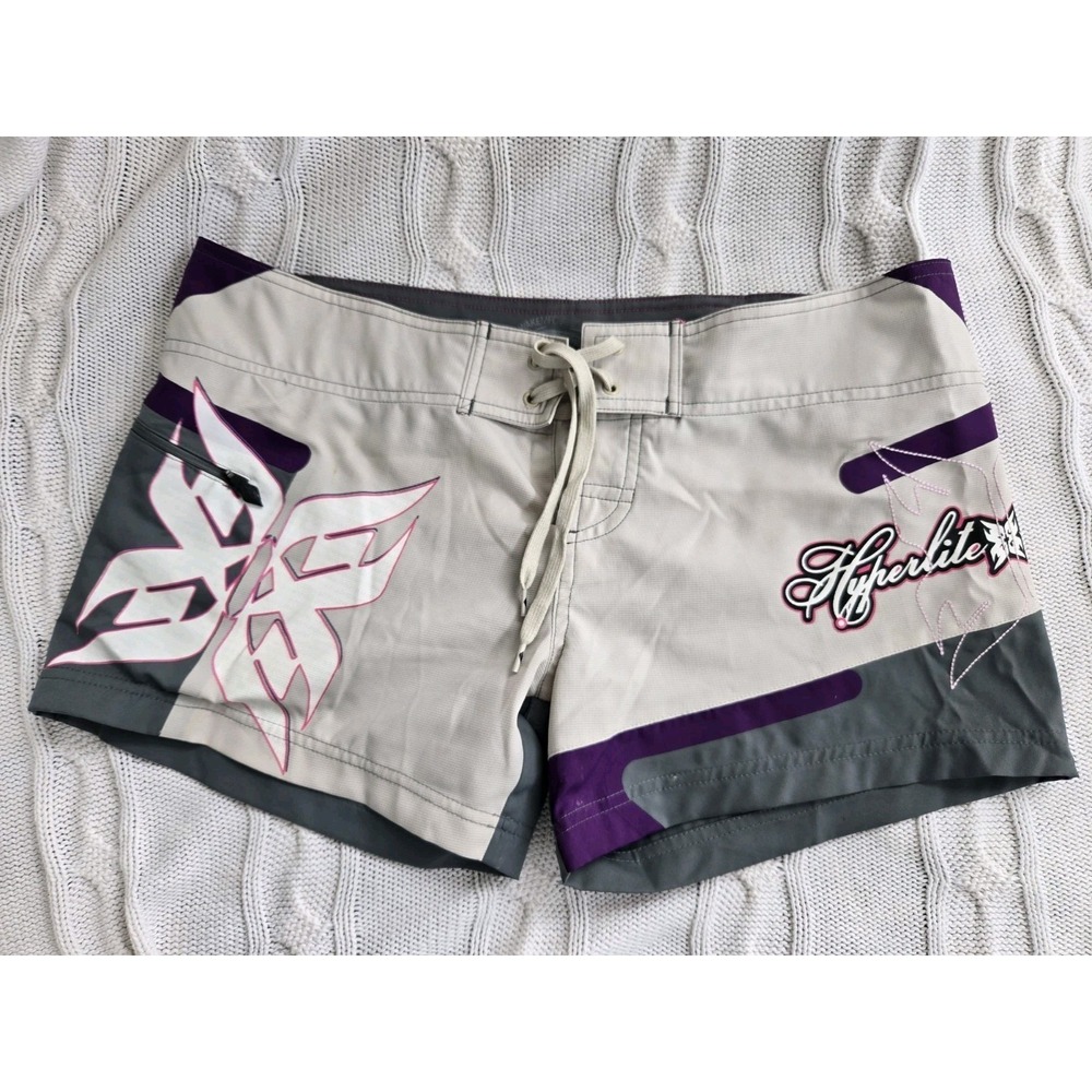 Hyperlite Size 5 Womens Board Shorts Wakeboard Surf Swim Gray Purple Pink
